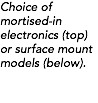 Choice of mortised-in electronics (top) or surface mount models (below).